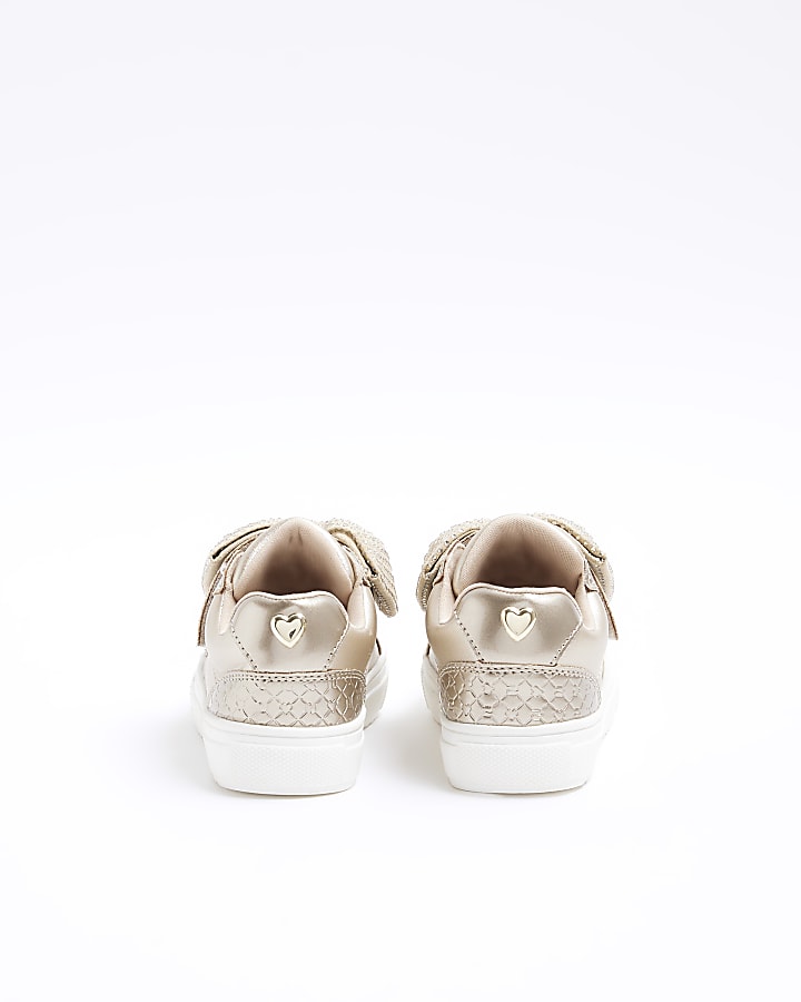 Mini girls rose gold bow trainers