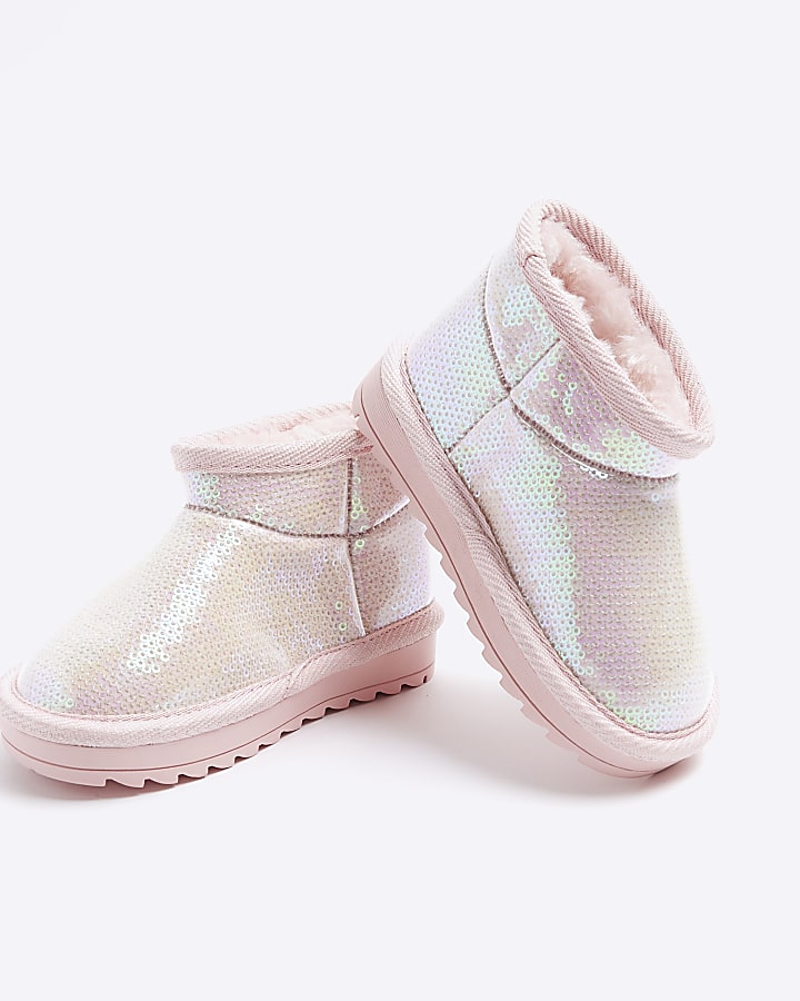 Mini girls pink sequin vinyl boots