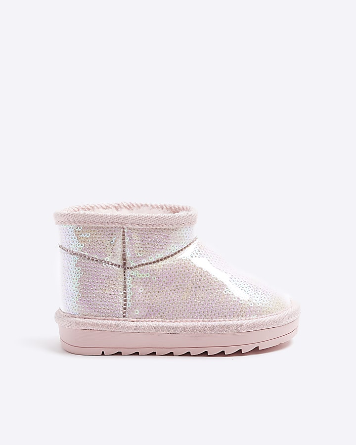 Mini girls pink sequin vinyl boots