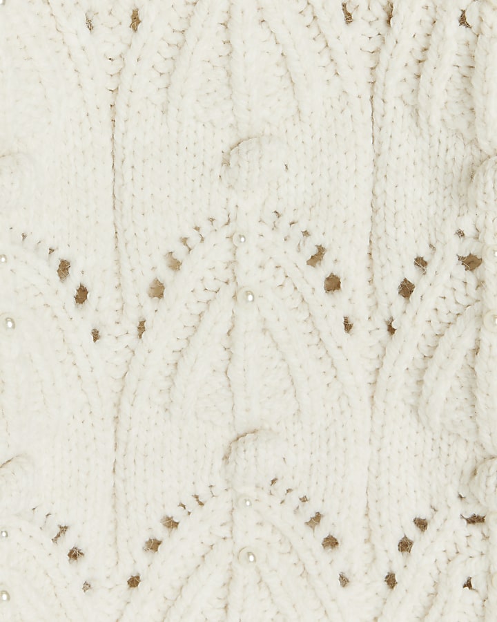 Girls cream pearl embellished jumper River Island