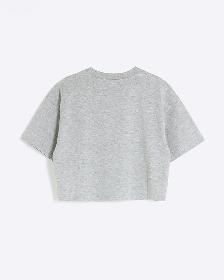 Girls grey sequin crop t-shirt | River Island