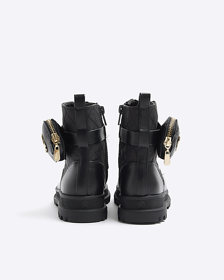 Girls black nylon pocket boots