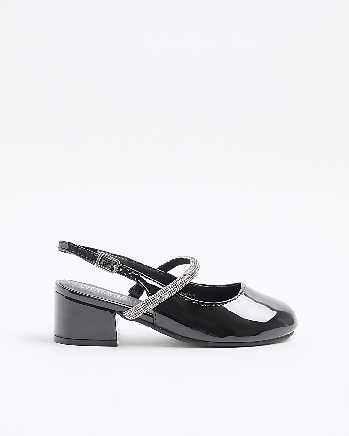 Girls black sling back ballet shoes | River Island