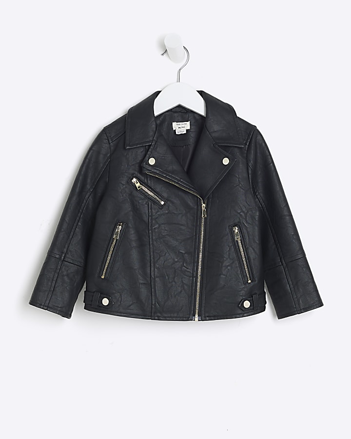 Mini Girls Black Biker Jacket | River Island