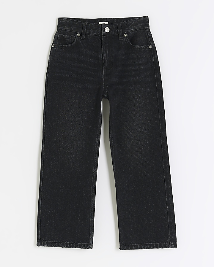 Girls Black Denim Straight Leg Jeans