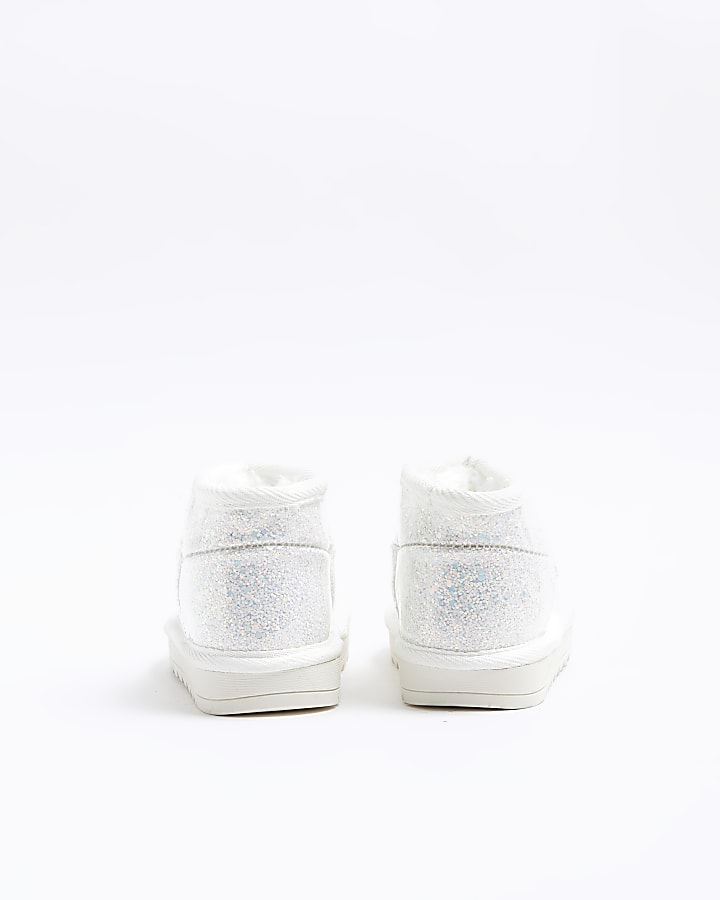 Mini girls white sequin vinyl boots | River Island
