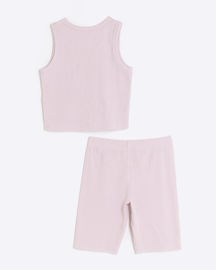 Girls pink rib tank top and shorts set