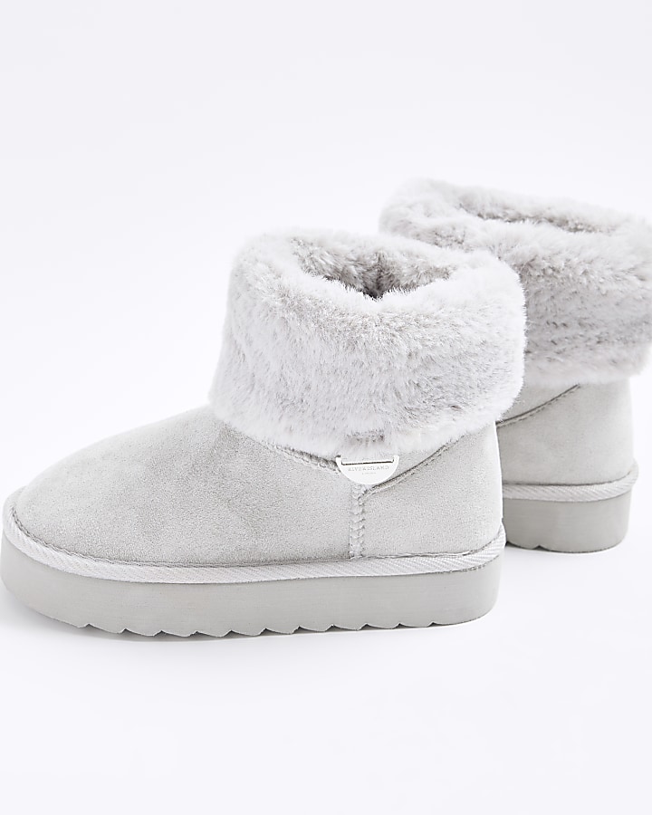 Girls grey faux fur lined wedge boots