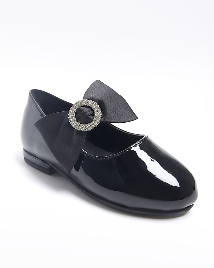 Mini girls black patent bow ballet shoes