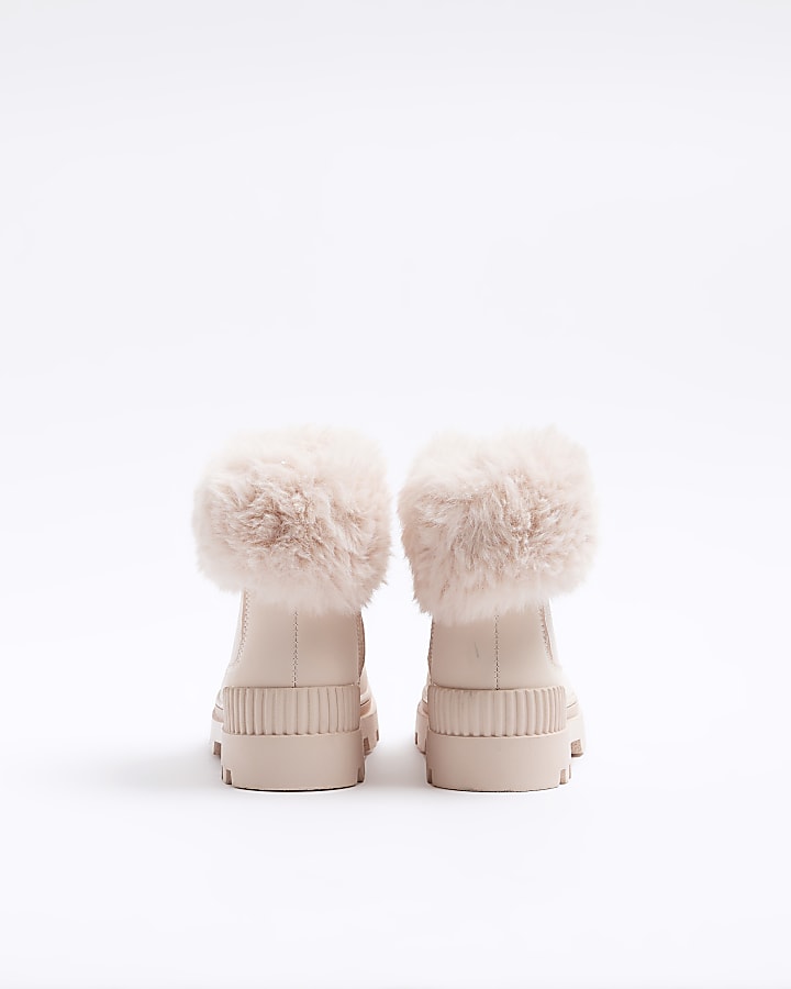 Mini girls pink faux fur cuffed boots