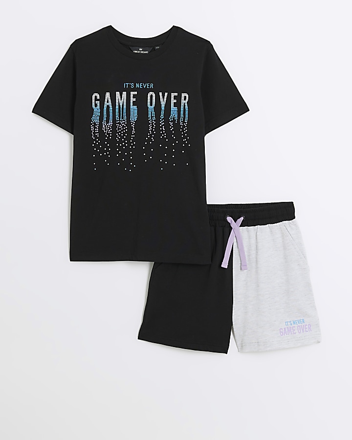 Boys black graphic game over pyjamas set