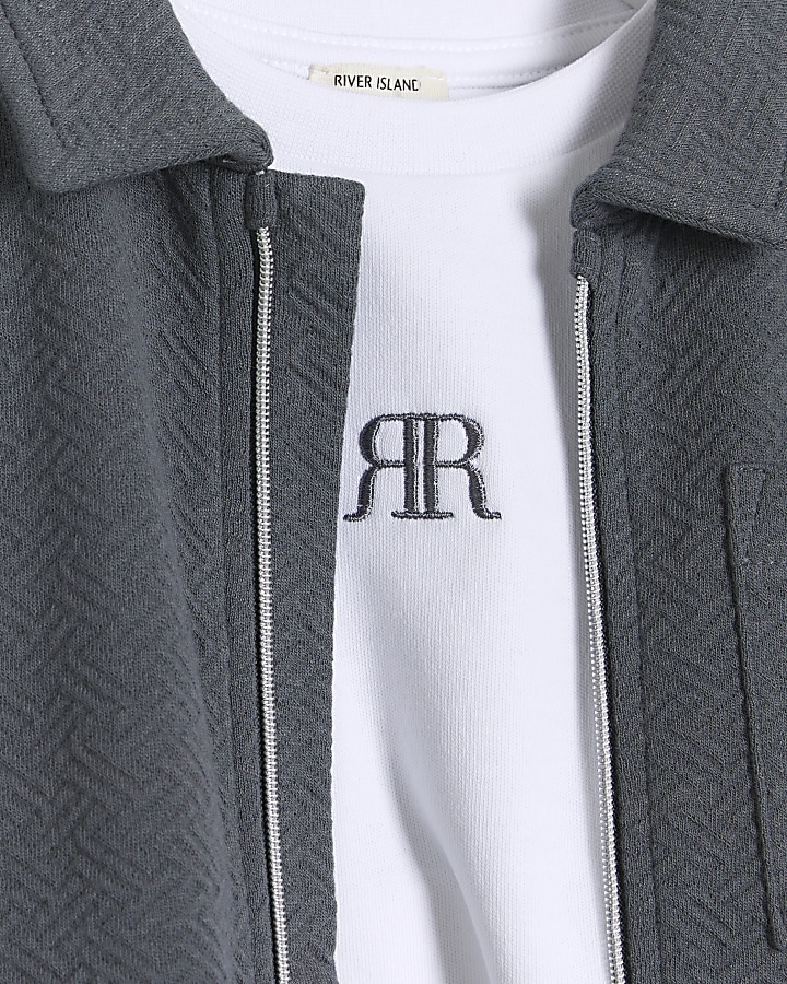Mini boys grey zip up Harrington jacket set