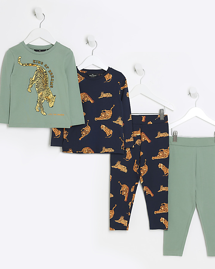 Mini boys navy tiger pyjama set pack of 2