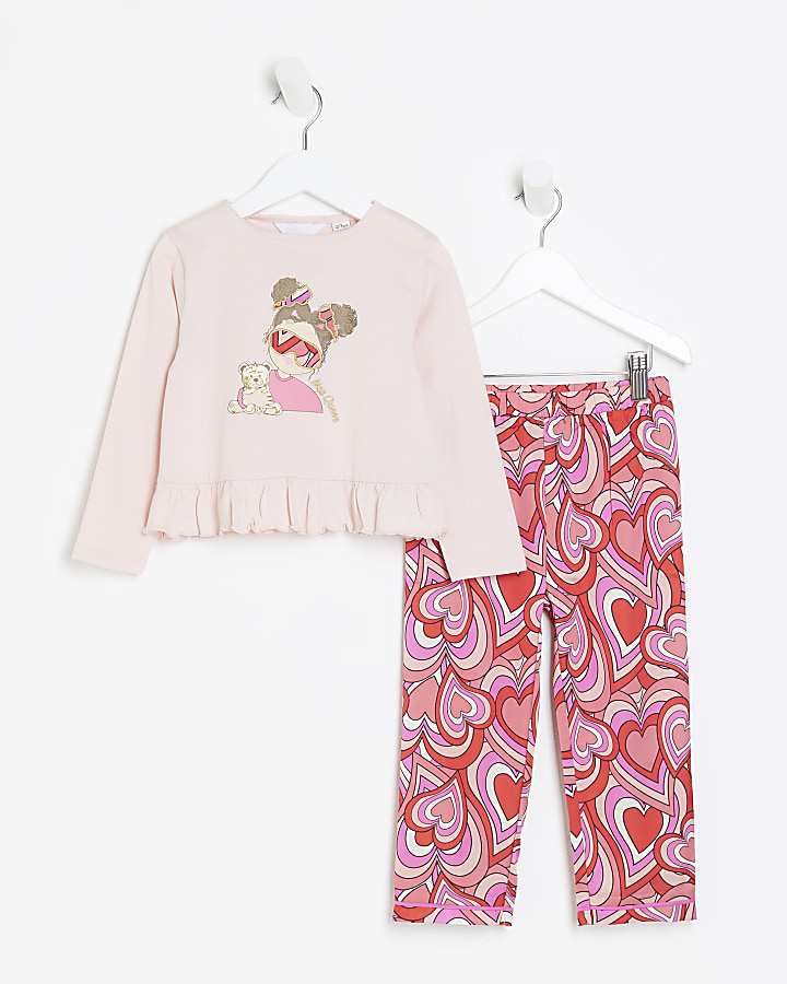 Mini girls pink heart graphic pyjama set