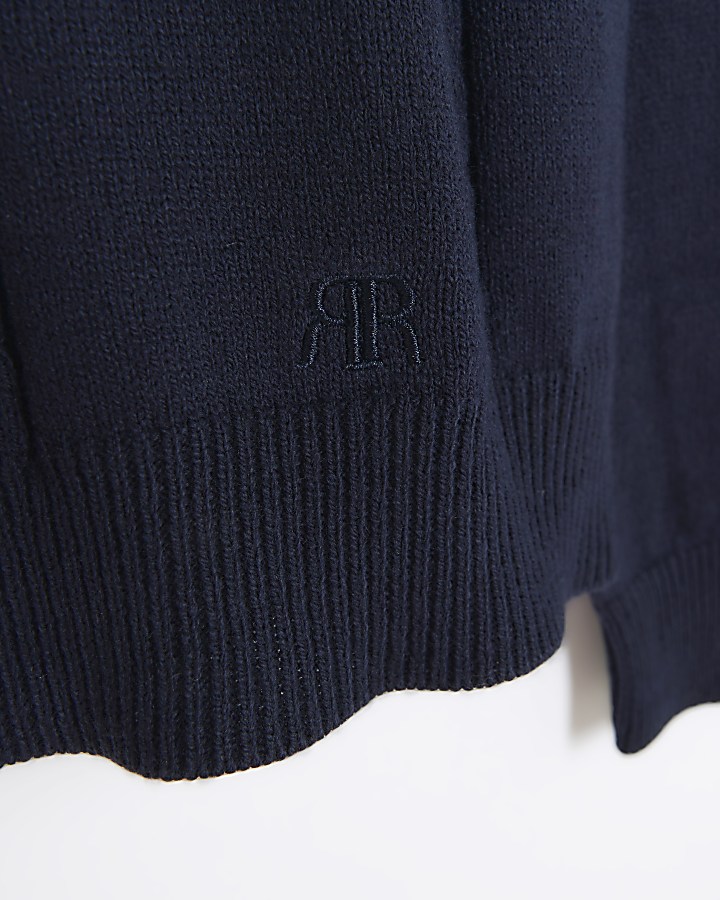 Boys navy cable knit roll neck jumper