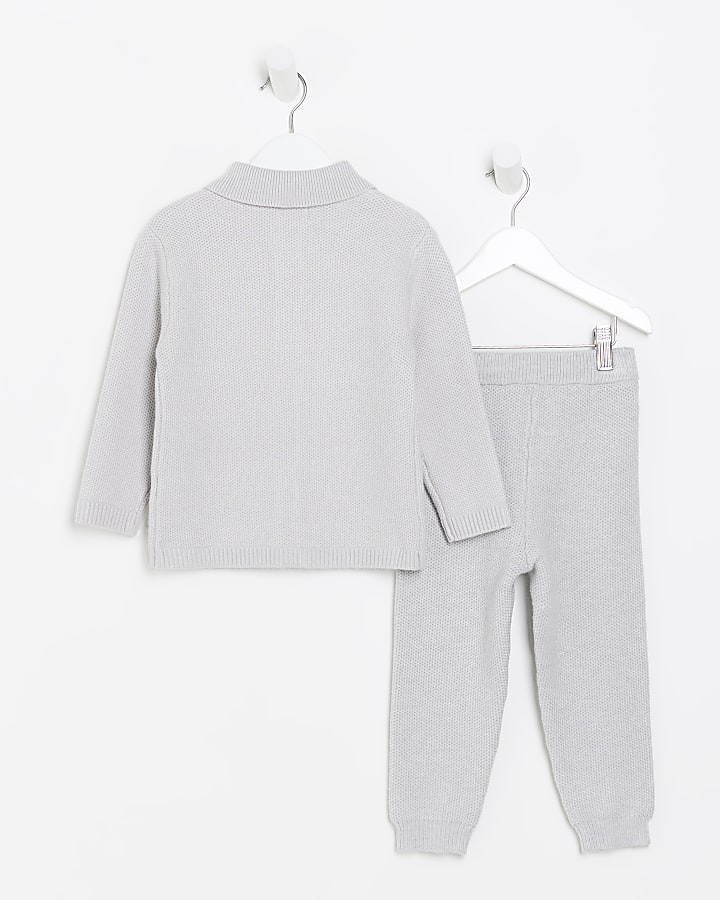 Mini boys grey knit shirt and joggers set