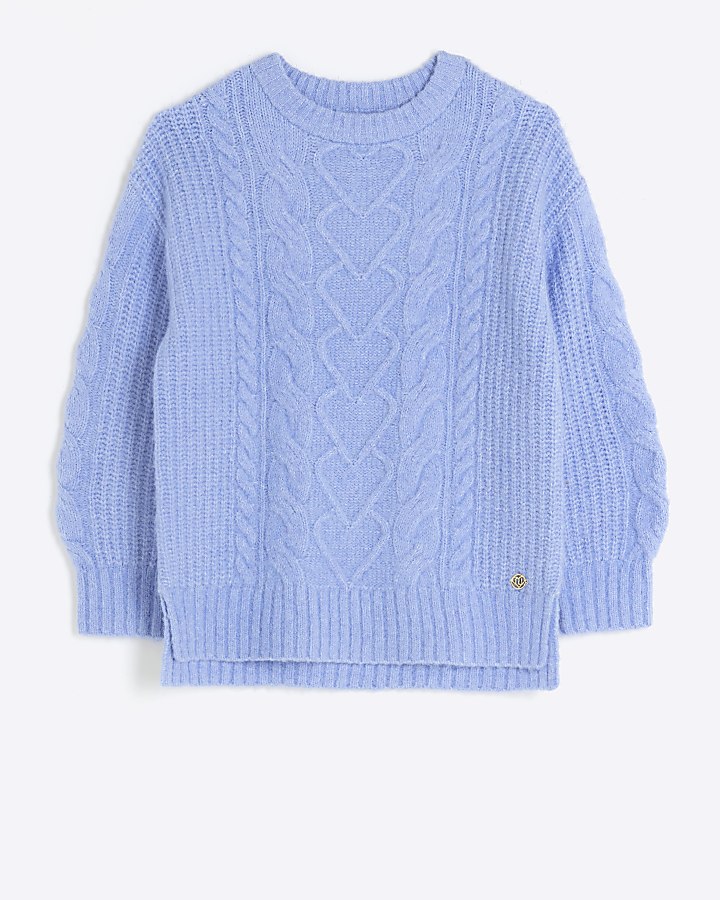 Girls blue cable knit jumper