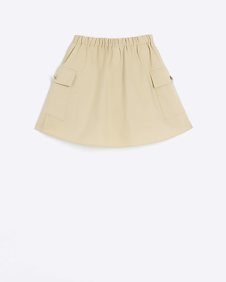 Girls beige pleated cargo skirt | River Island