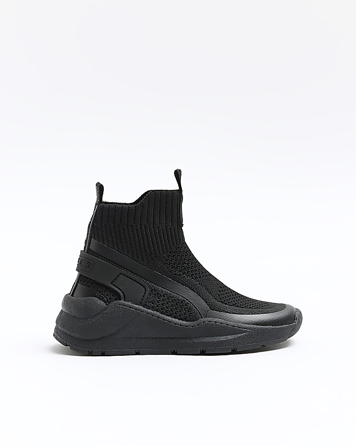 Mini boys black high top sock trainers