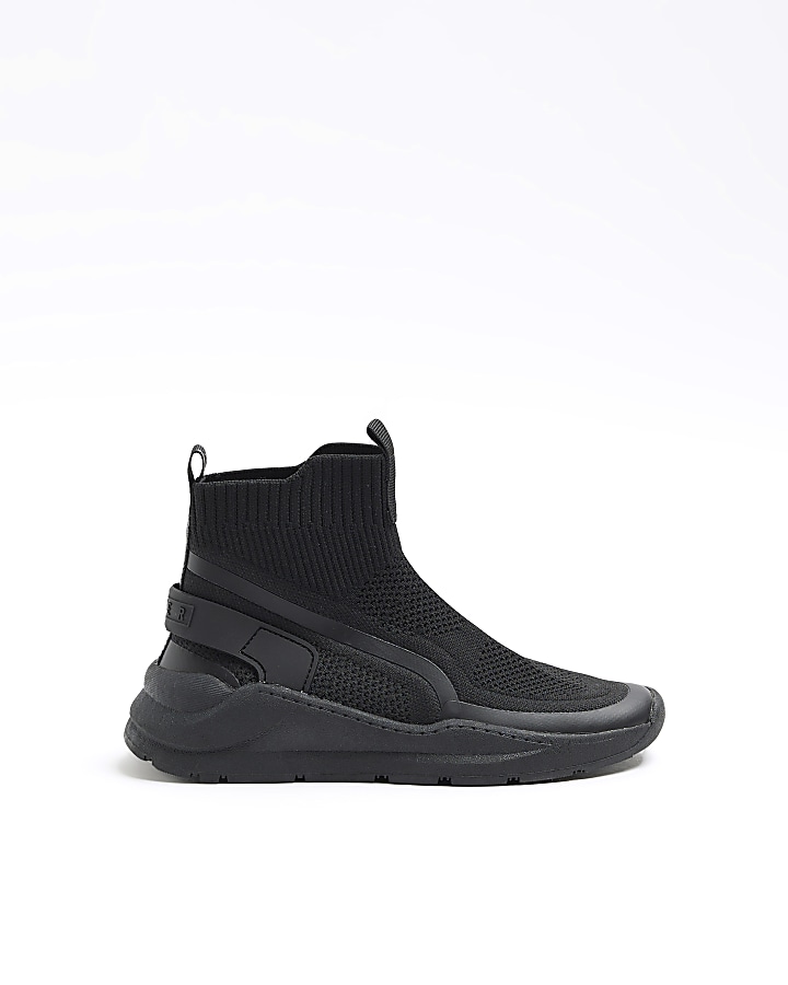 Boys black high top slip on trainers | River Island