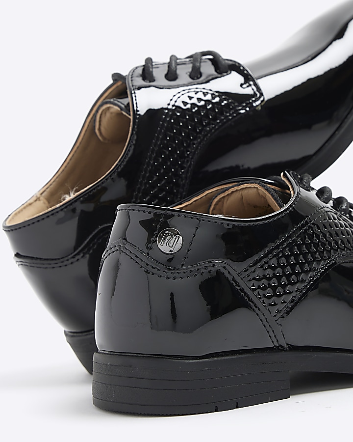 Boys black patent lace up smart shoes