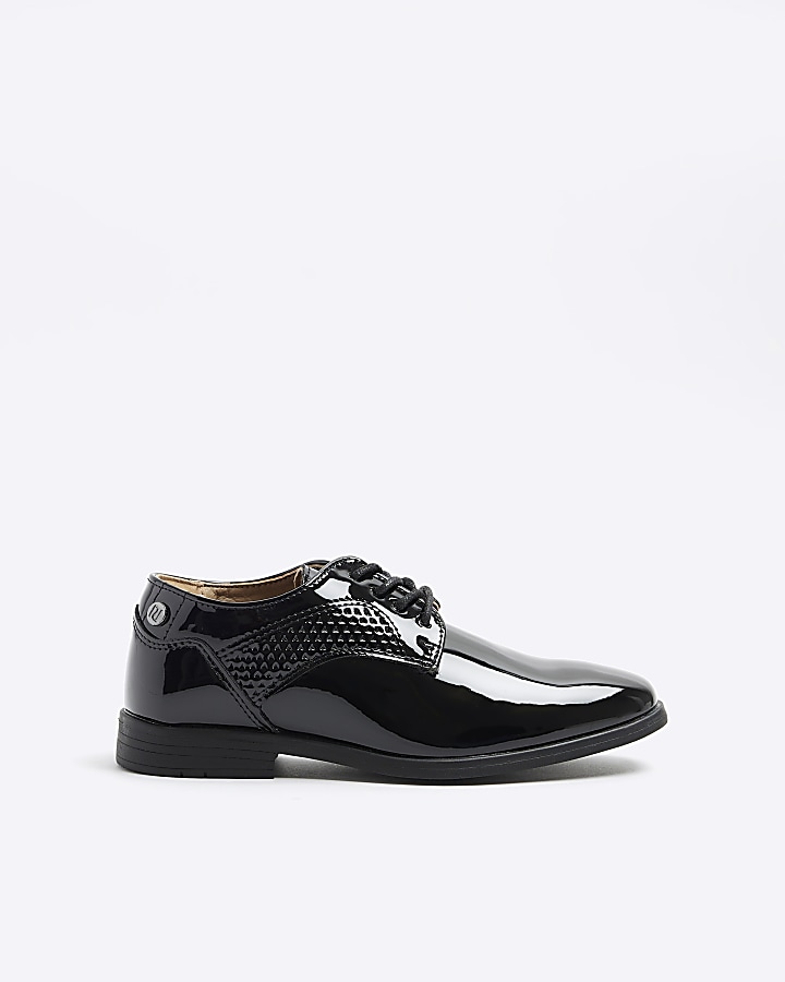Boys black patent lace up smart shoes