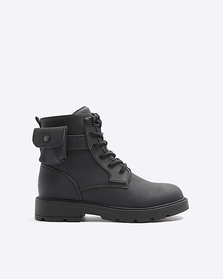 Kids black lace up on sale boots