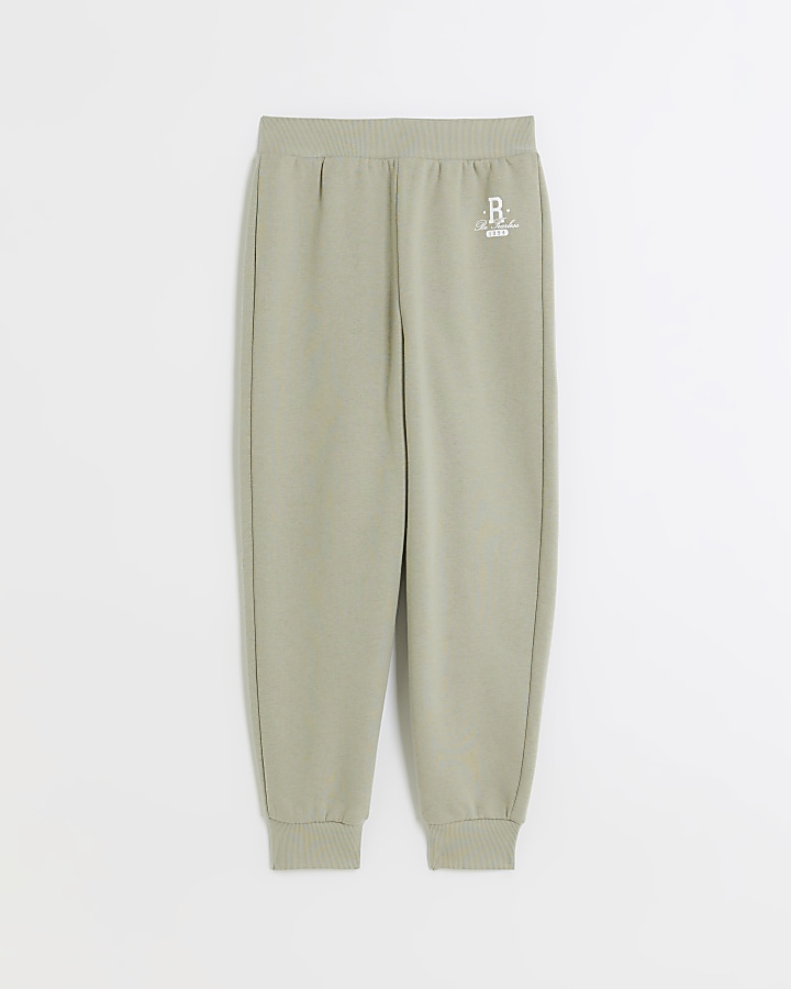 Girls khaki cuffed joggers River Island