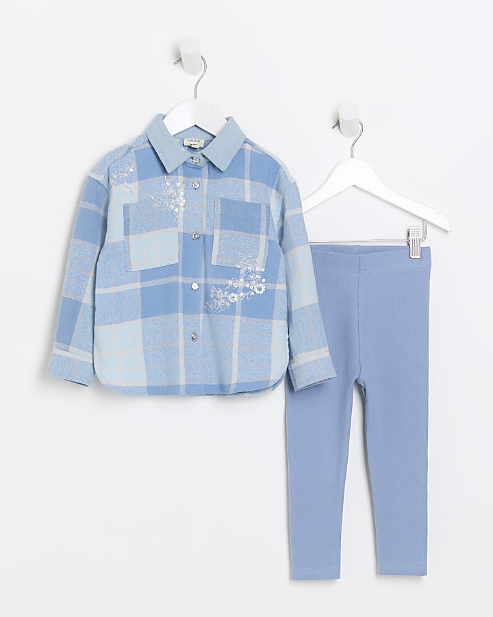 Mini girls Blue Check Shirt outfit | River Island