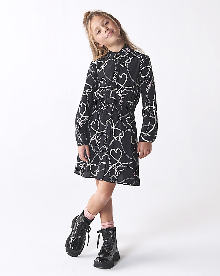 Black chain cheap print shirt dress