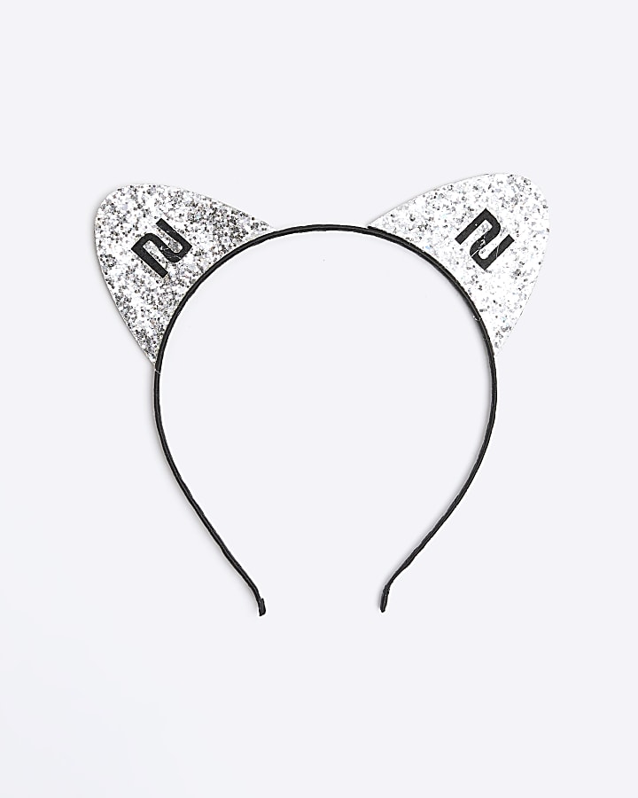 Girls black diamante cat ear hair band