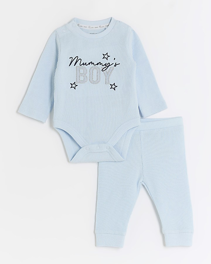 Baby boys blue embroidered all in one set