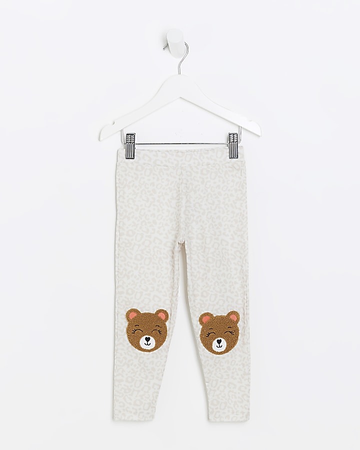 Mini girls brown bear patch leggings