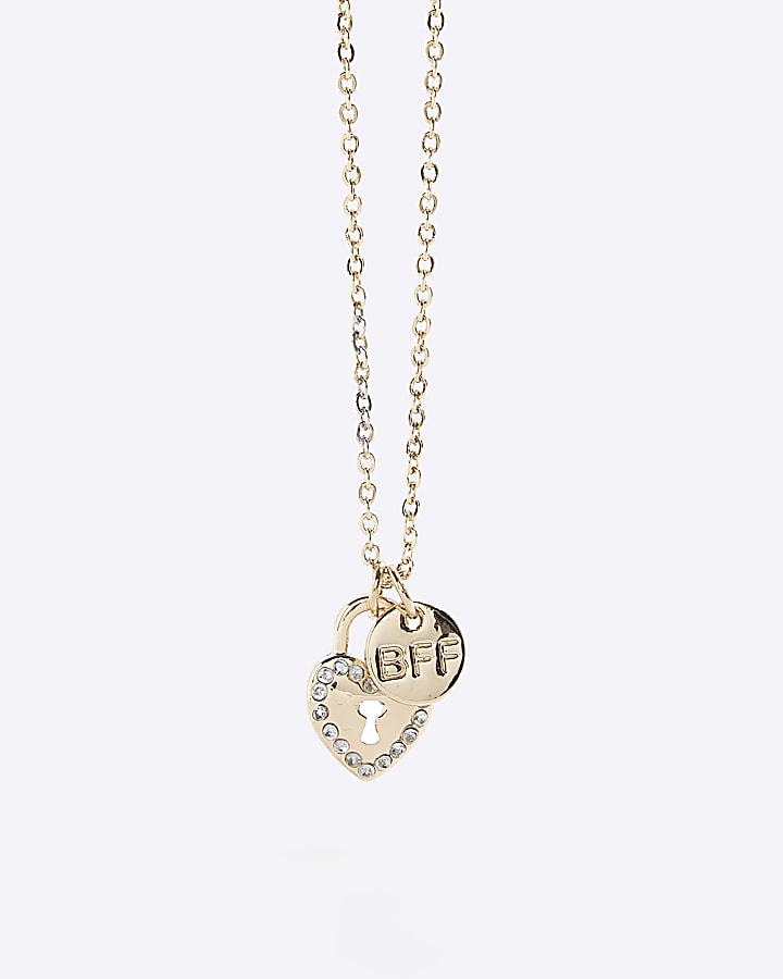 Girls gold BFF heart lock necklace 2 pack