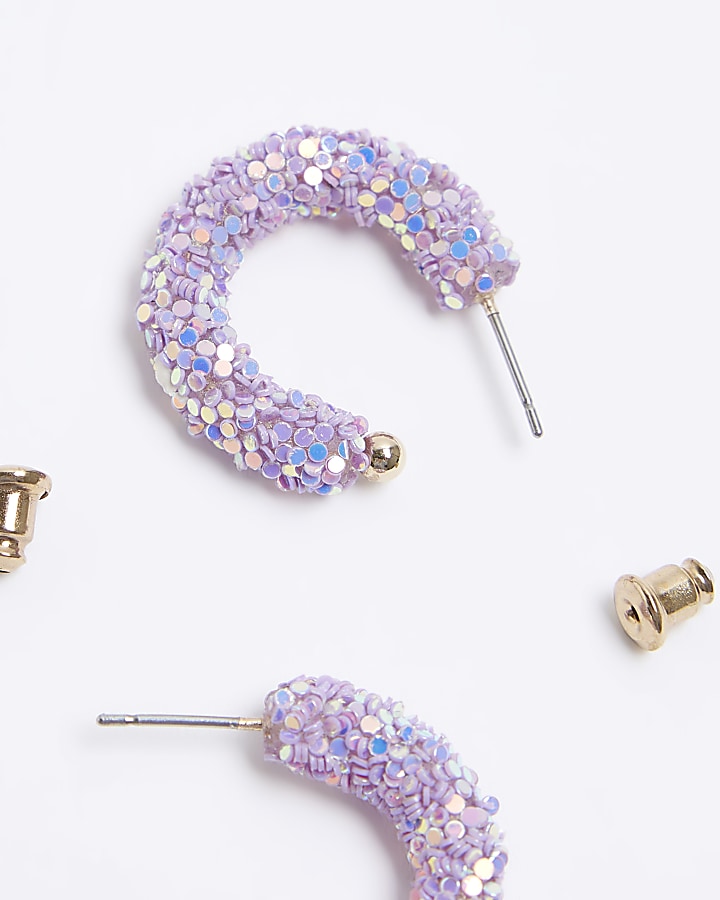 Purple Glitter Hoop Earrings