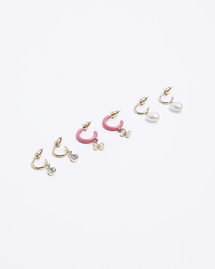 Gold coloured heart hoop earrings 3 pack