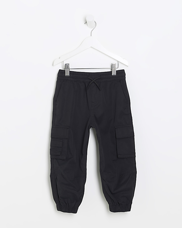 Mini boys black cuffed cargo trousers