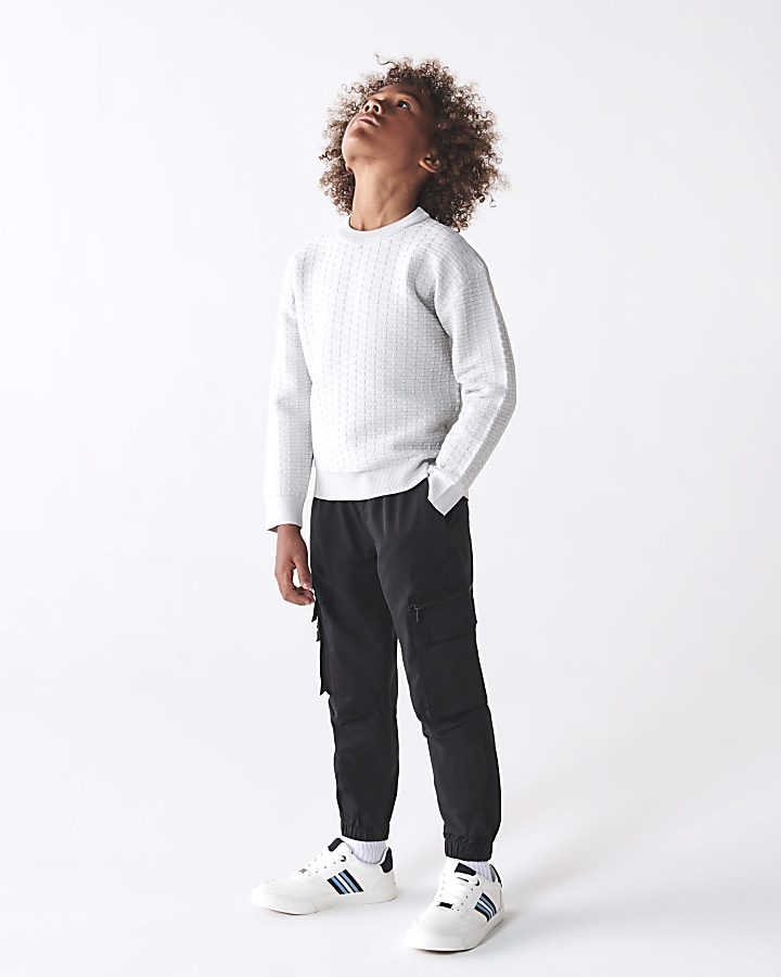 Boys black cuffed cargo trousers