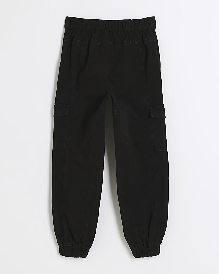 Girls black belted cargo trousers | River Island