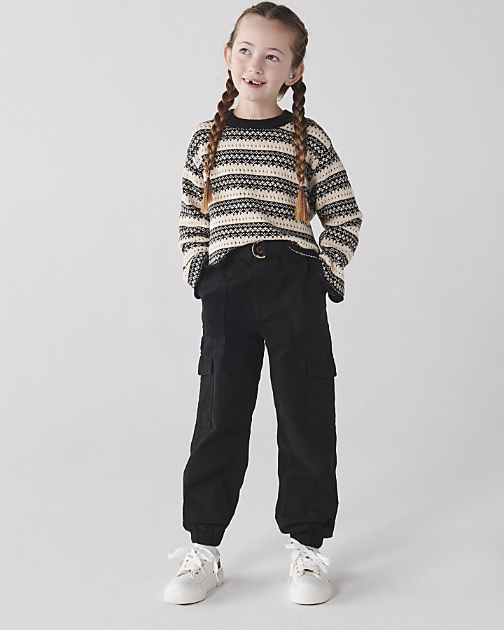 Girls black belted cargo trousers