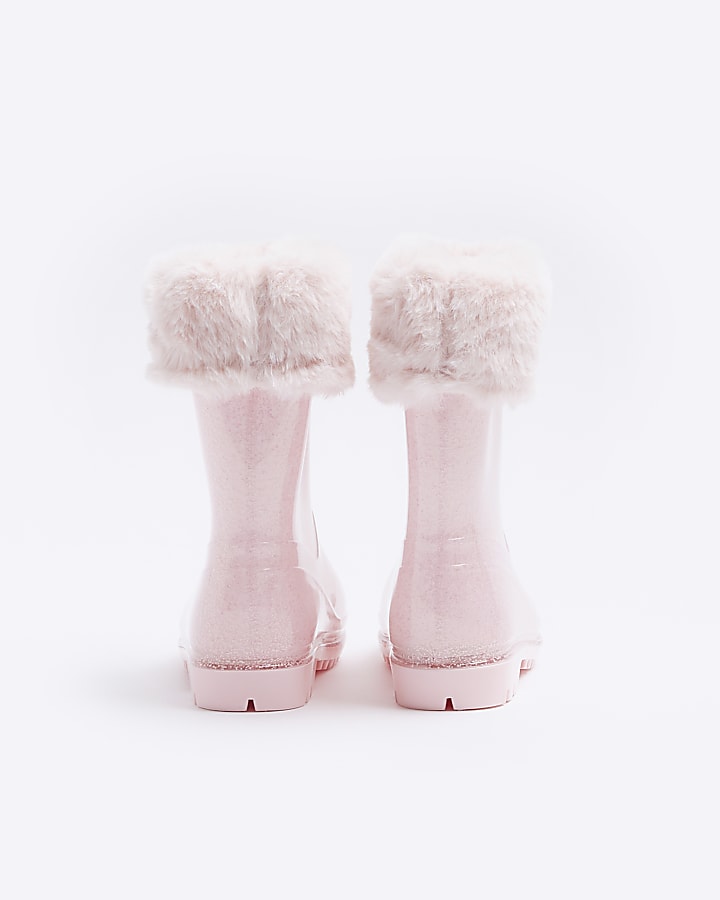 Mini girls pink glitter wellie boots