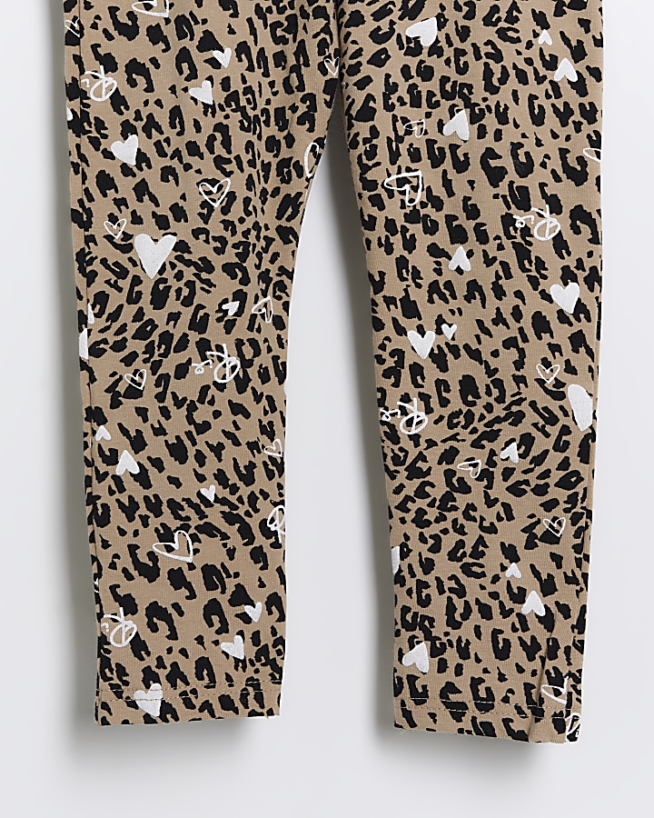 Mini girls brown leopard leggings and top set