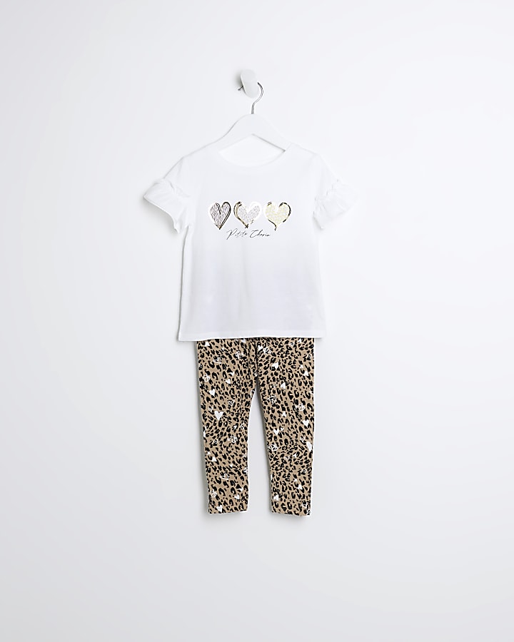 Mini girls brown leopard leggings and top set