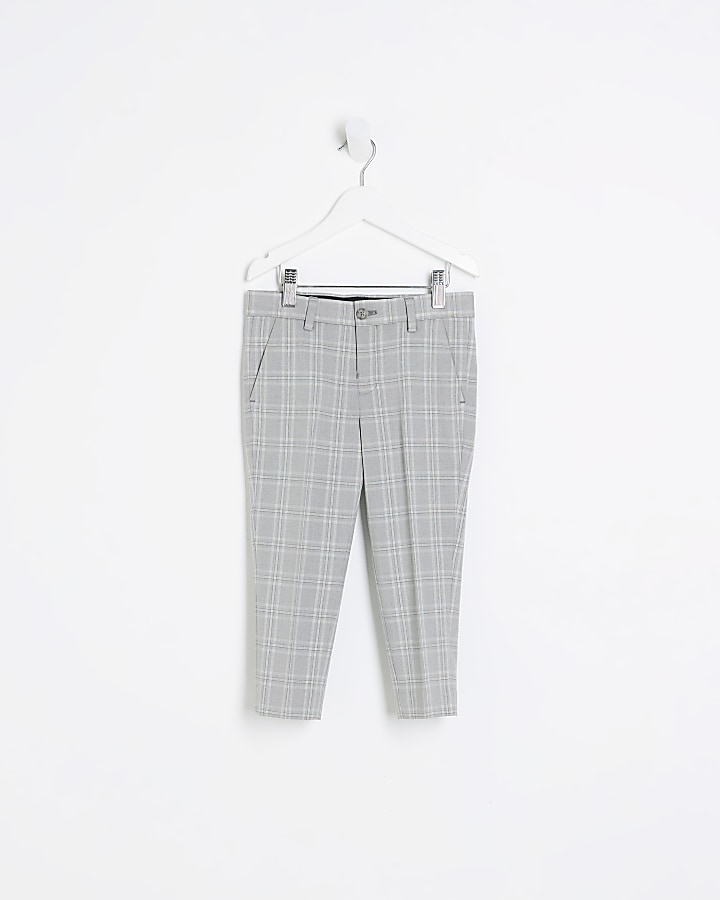 Mini boys grey check suit trousers