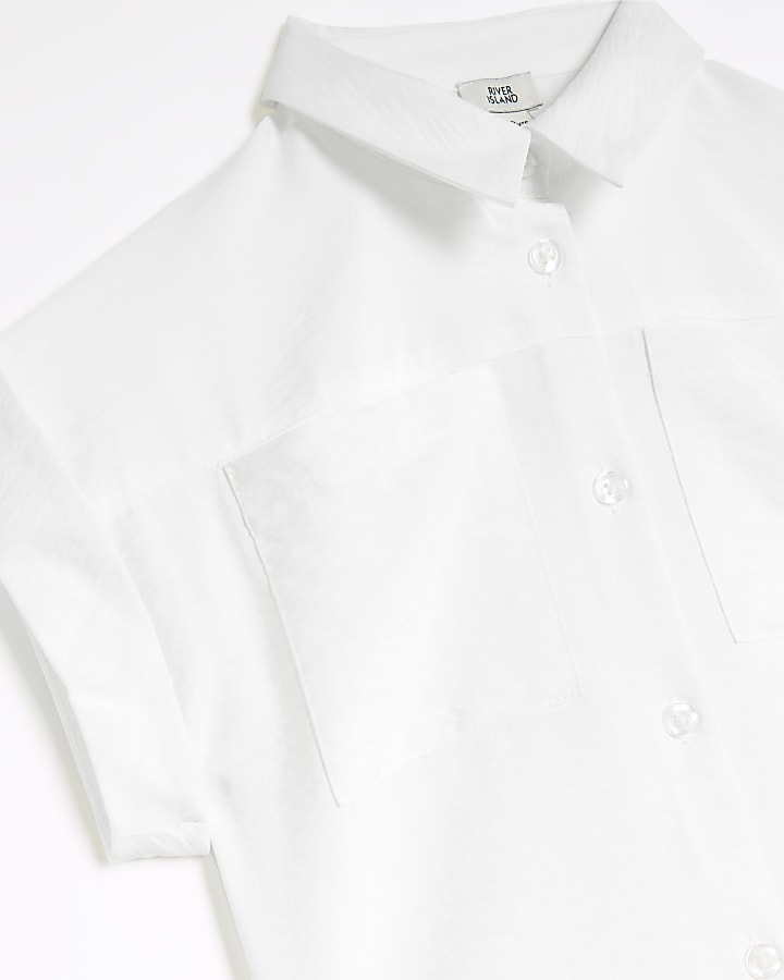 Girls white short sleeve crop shirt | River Island