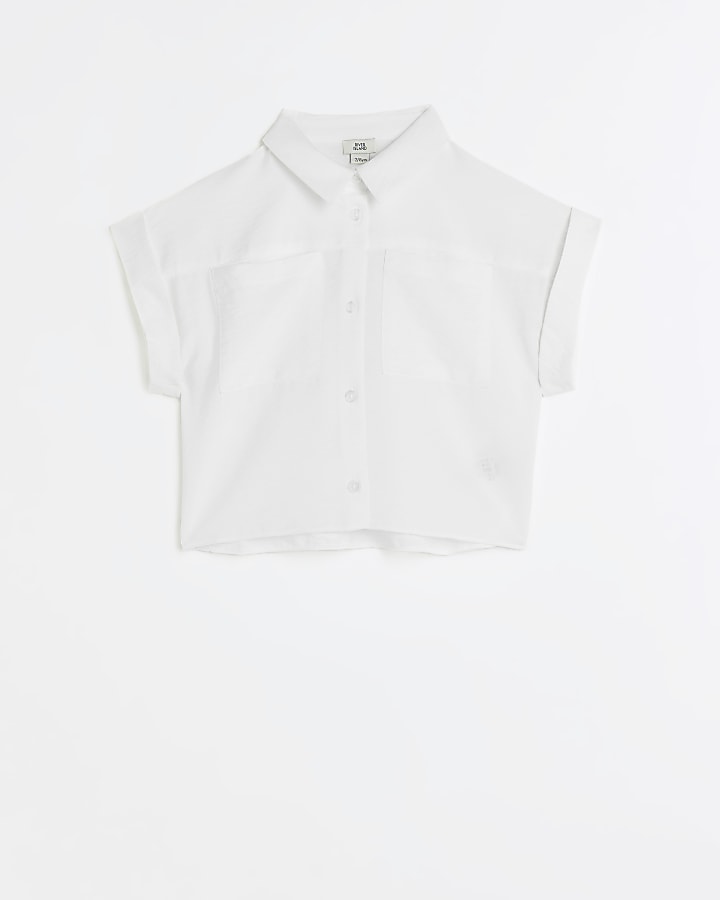 Girls white short sleeve crop shirt