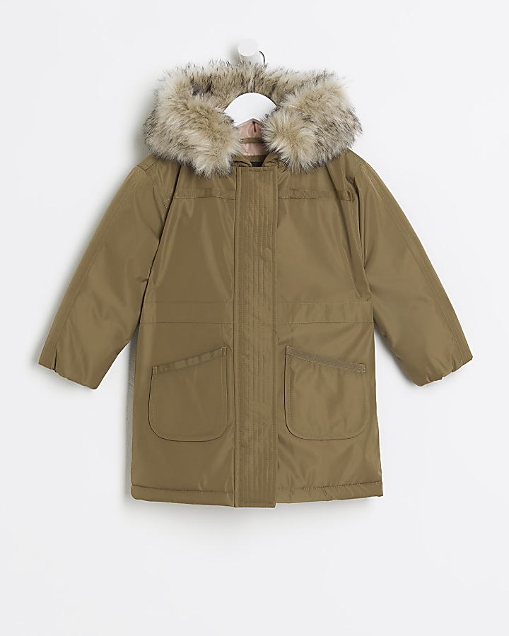 Girls khaki store parka coat