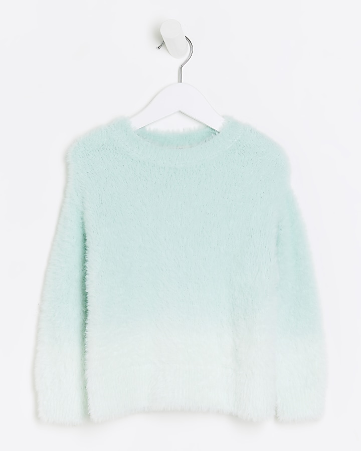 Mini girls green ombre fluffy jumper