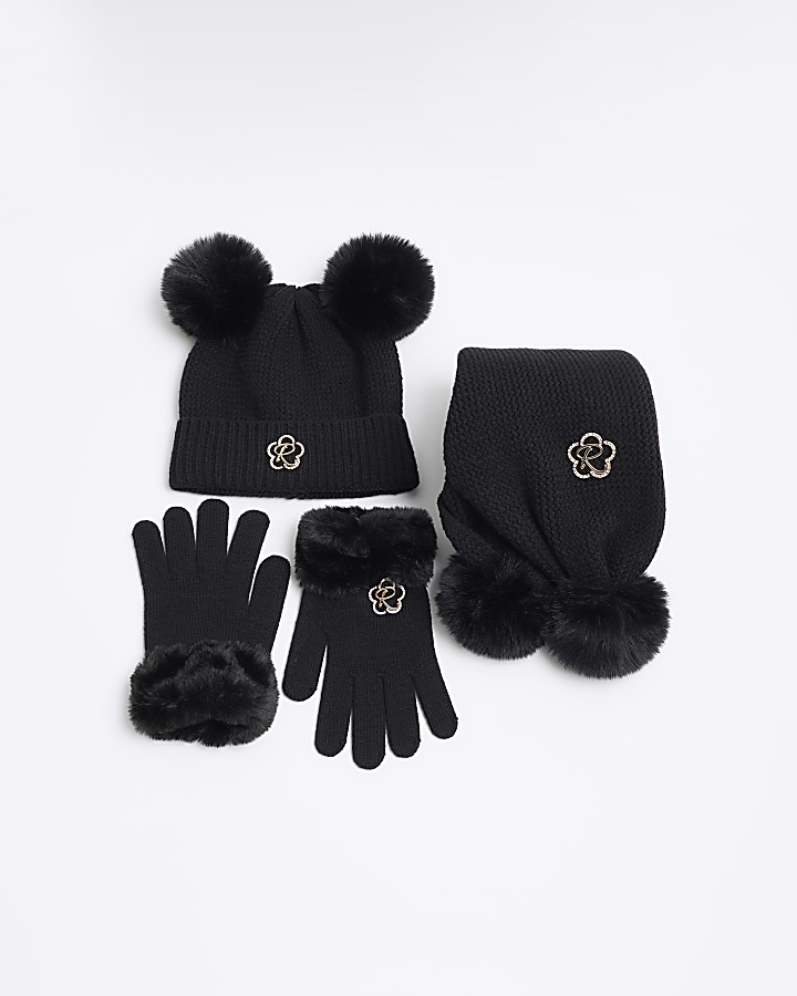 Girls black hat store and gloves