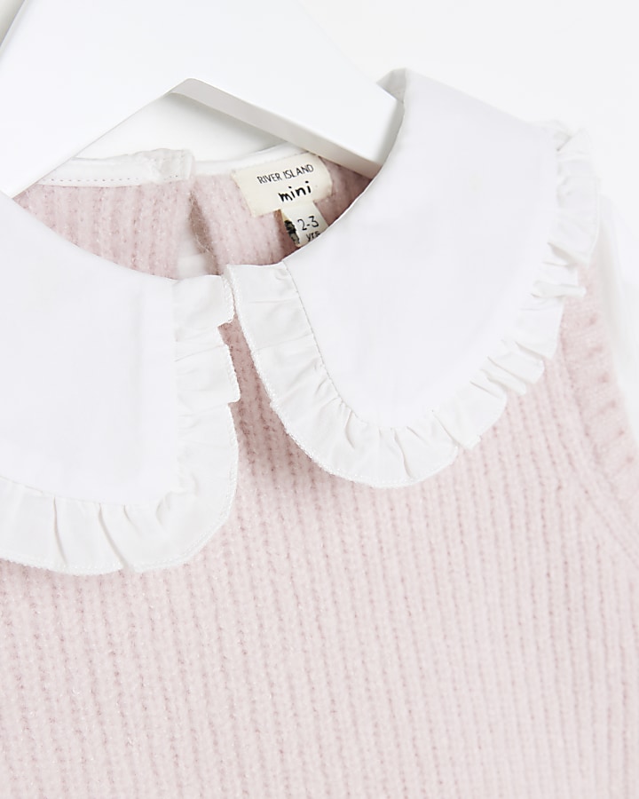 Mini girls pink collared knitted vest | River Island